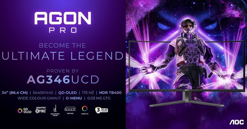 AOC анонсировала игровой QD-OLED монитор AGON PRO AG346UCD