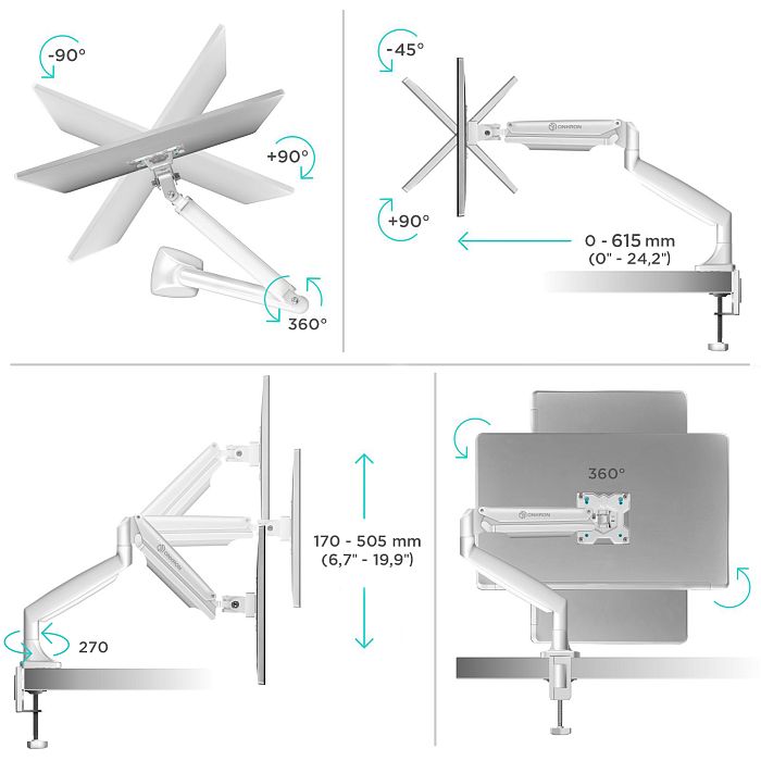 Кронштейн для монитора ONKRON G100, белый (G100-W) - фото 3