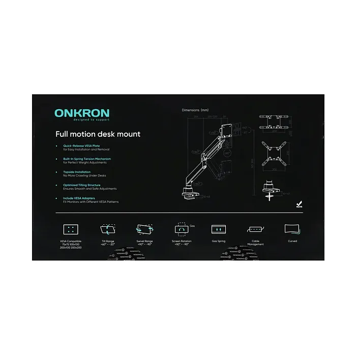 Кронштейн для монитора ONKRON G130, чёрный (G130-B) - фото 9